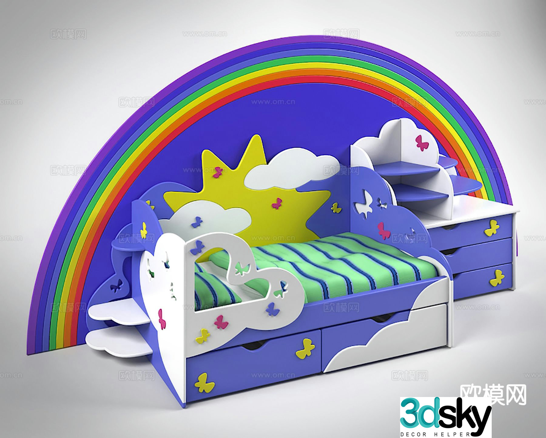 Modern rainbow children’s bed 3d model