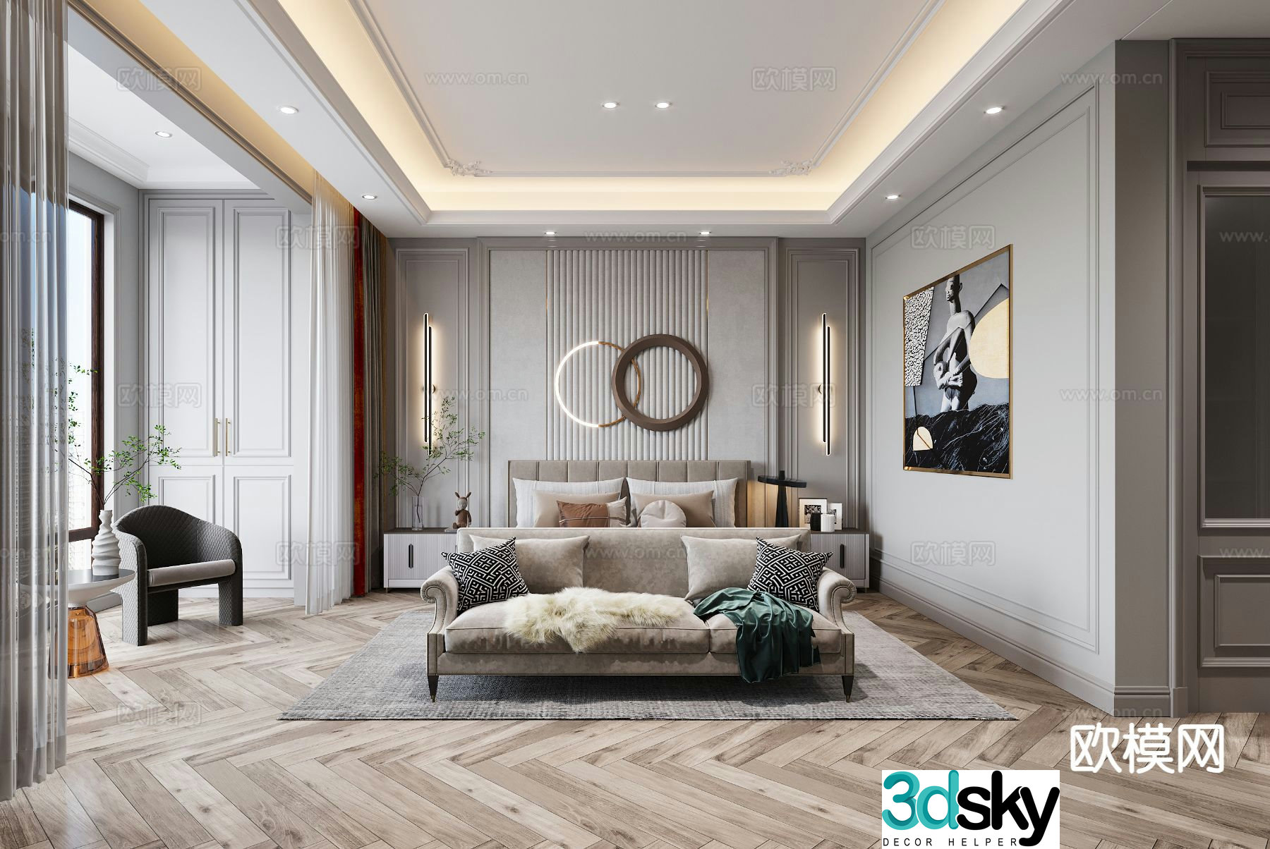 American style bedroom master bedroom 3d model