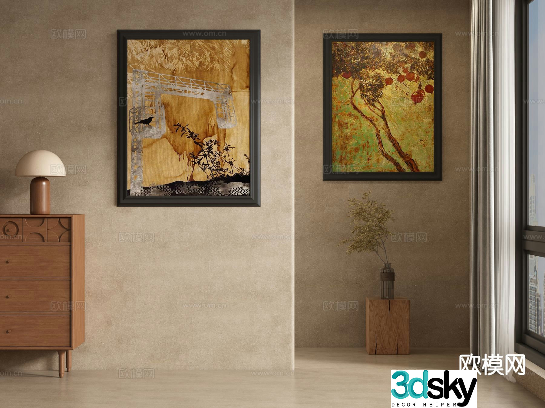 Medieval style decorative painting hanging painting retro hanging painting 3D model