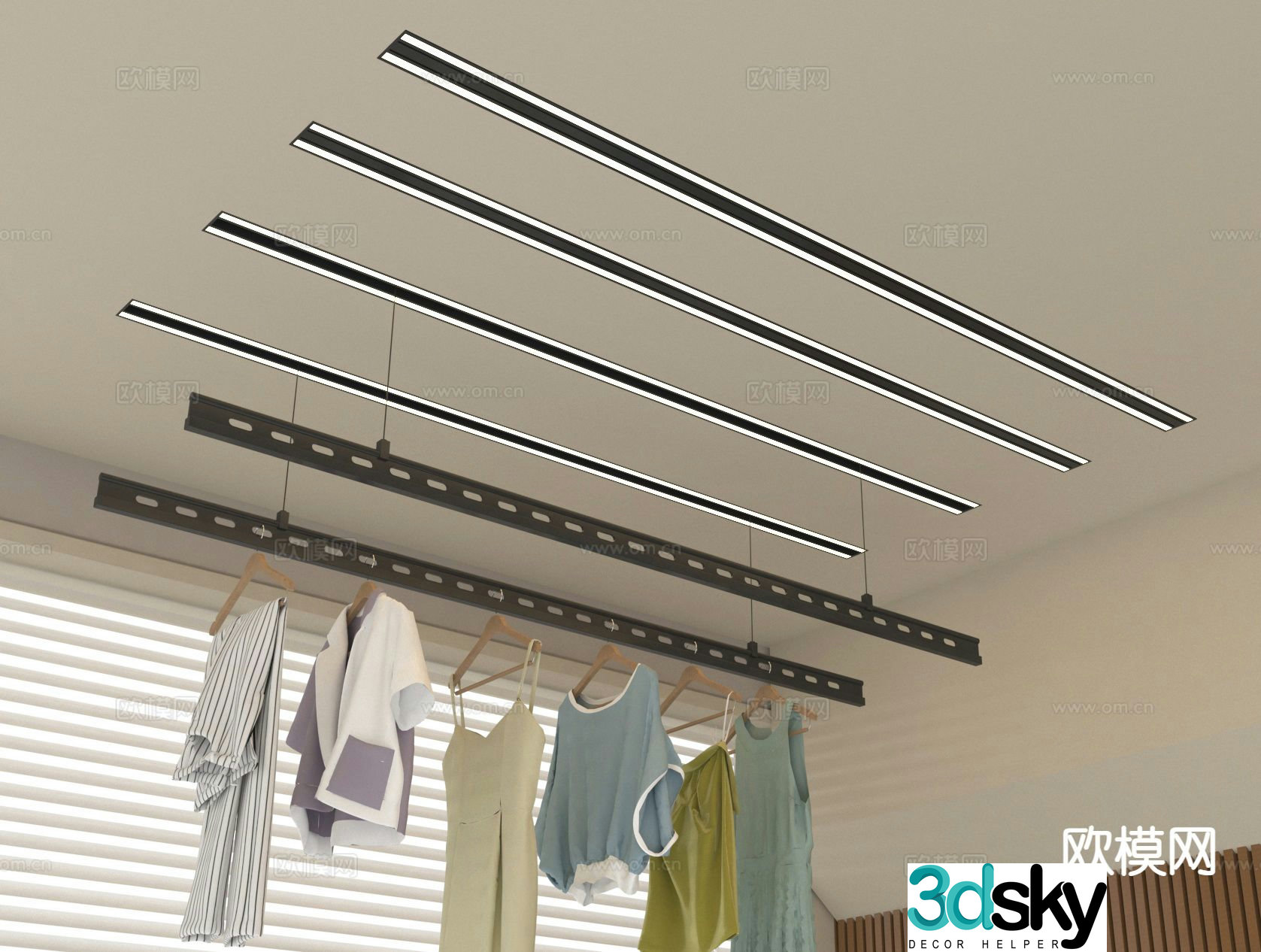 Invisible clothes drying rack electric clothes drying rack lifting clothes drying rack 3D model