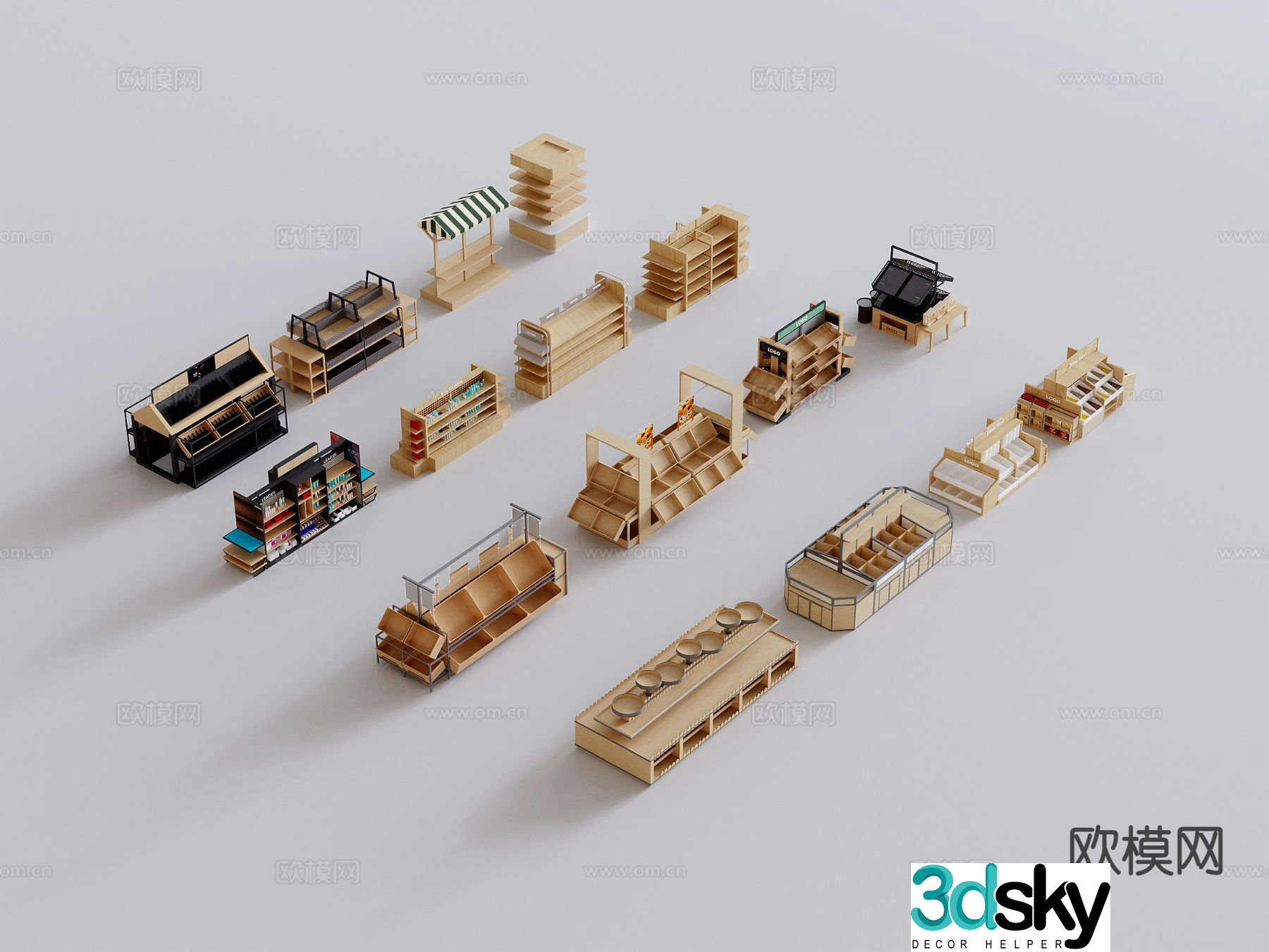 Shopping mall supermarket container rack shelf display cabinet 3d model