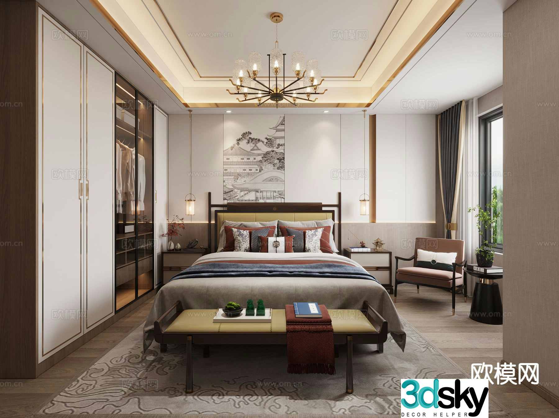 New Chinese style bedroom master bedroom elderly room 3d model