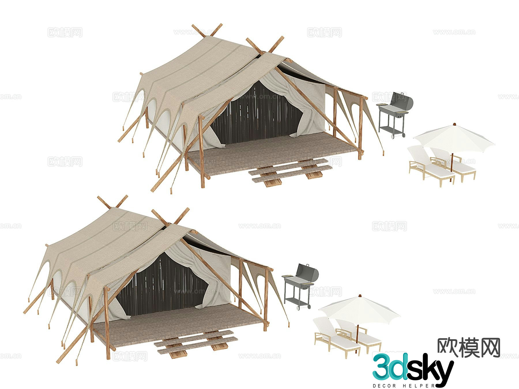 Outboard equipment lounge chair outdoor tent 3D model
