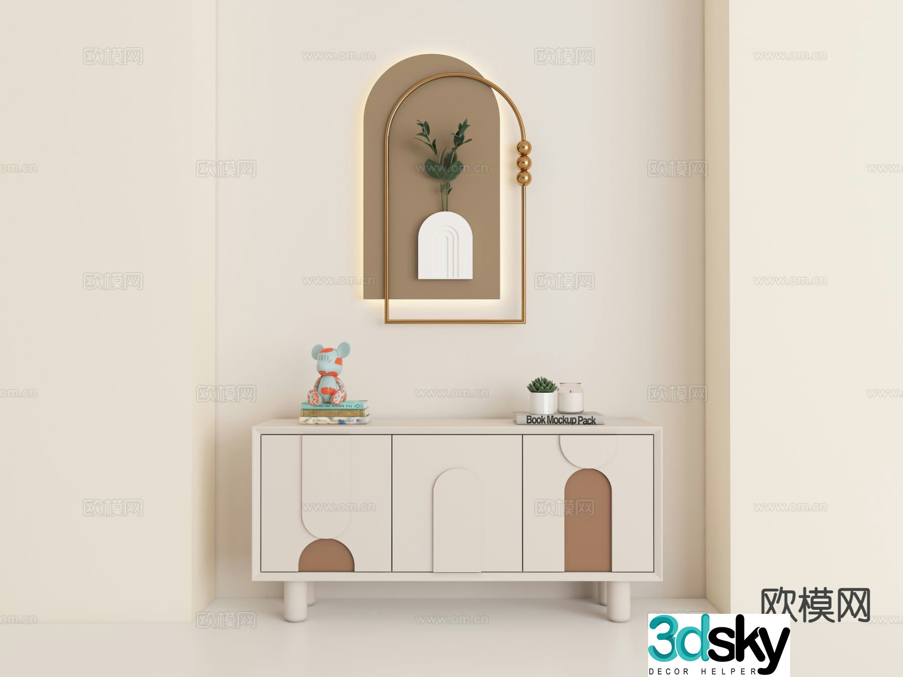 Cream style entrance cabinet 3d model