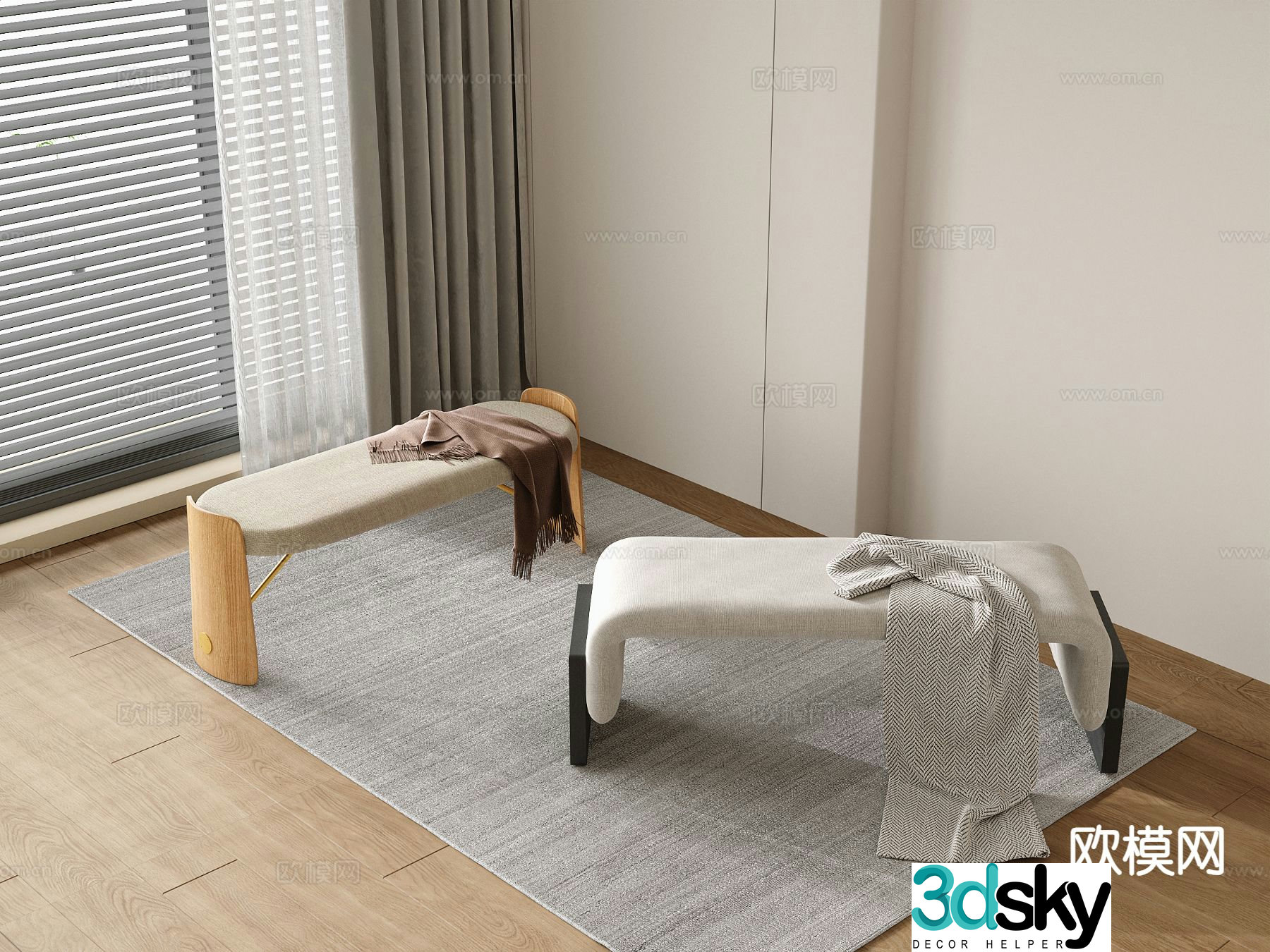 Modern bed end stool sofa stool shoe changing stool bench 3d model