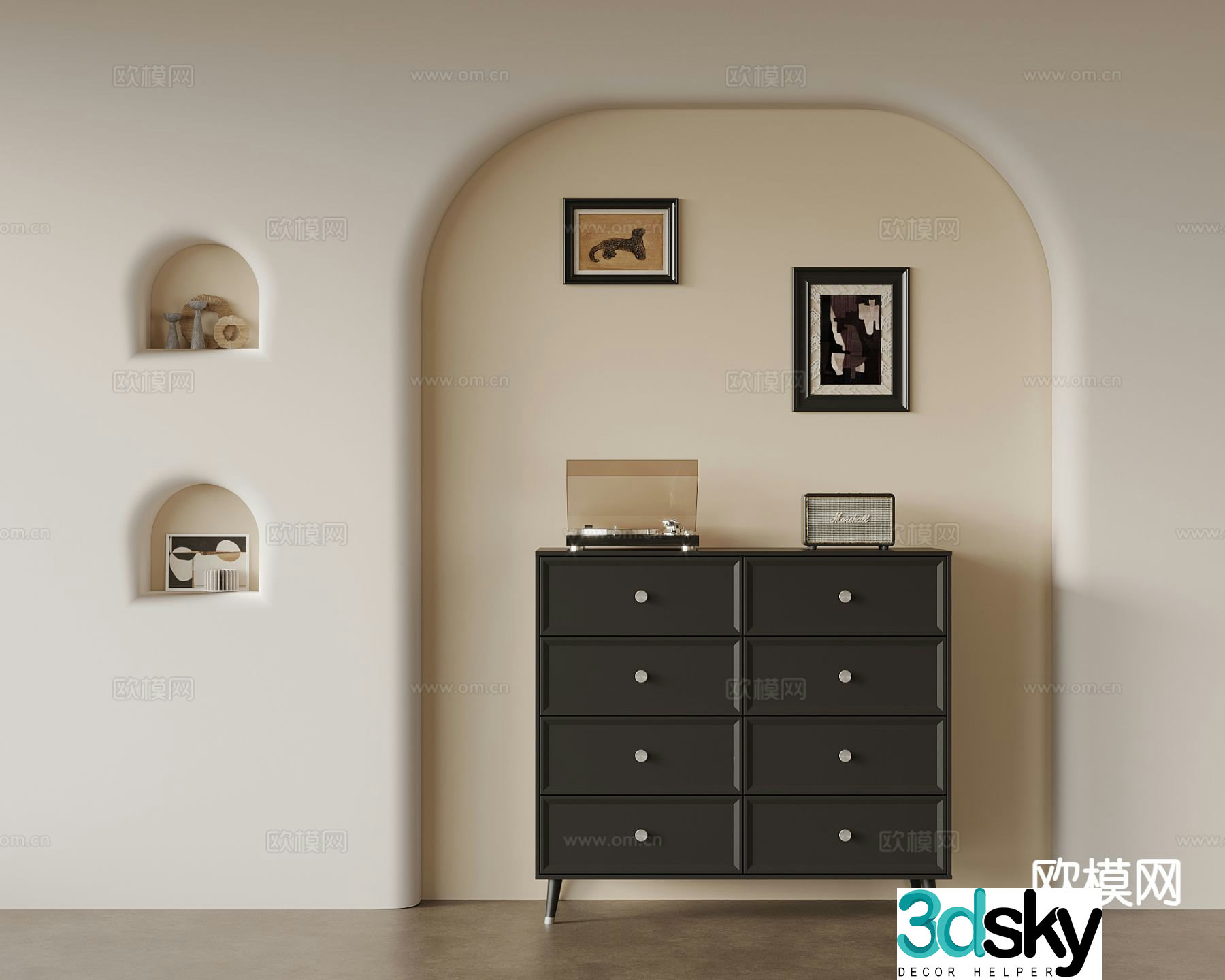 French side cabinet chest 3d model
