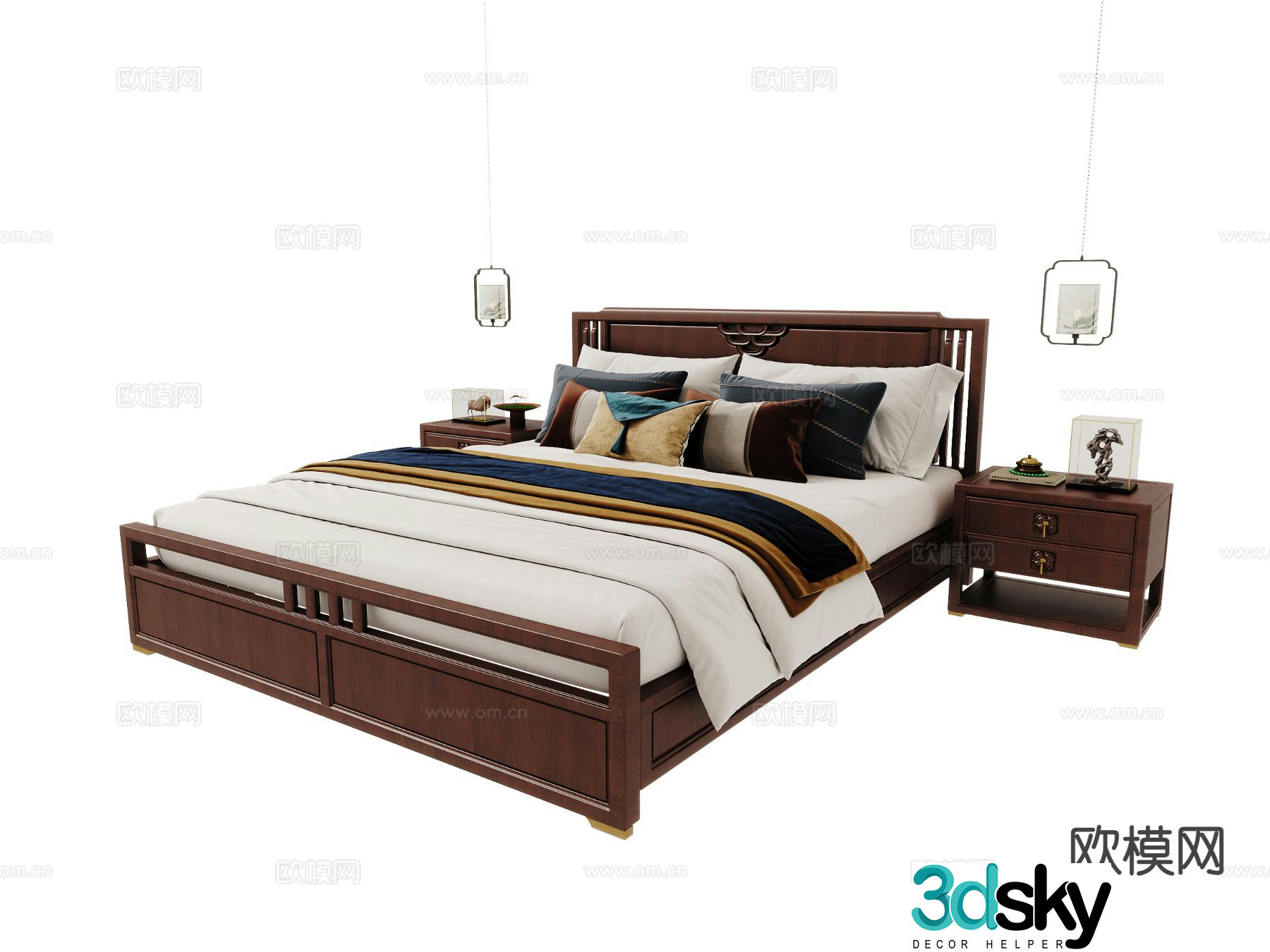New Chinese style double bed 3d model