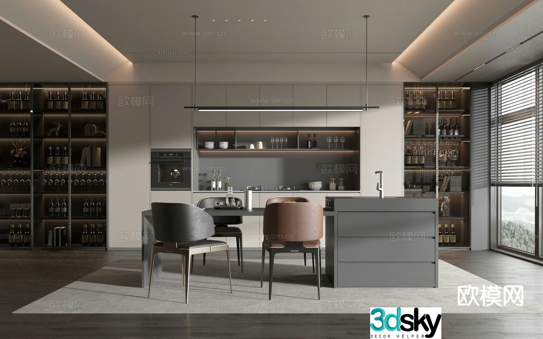Modern island restaurant 3d model