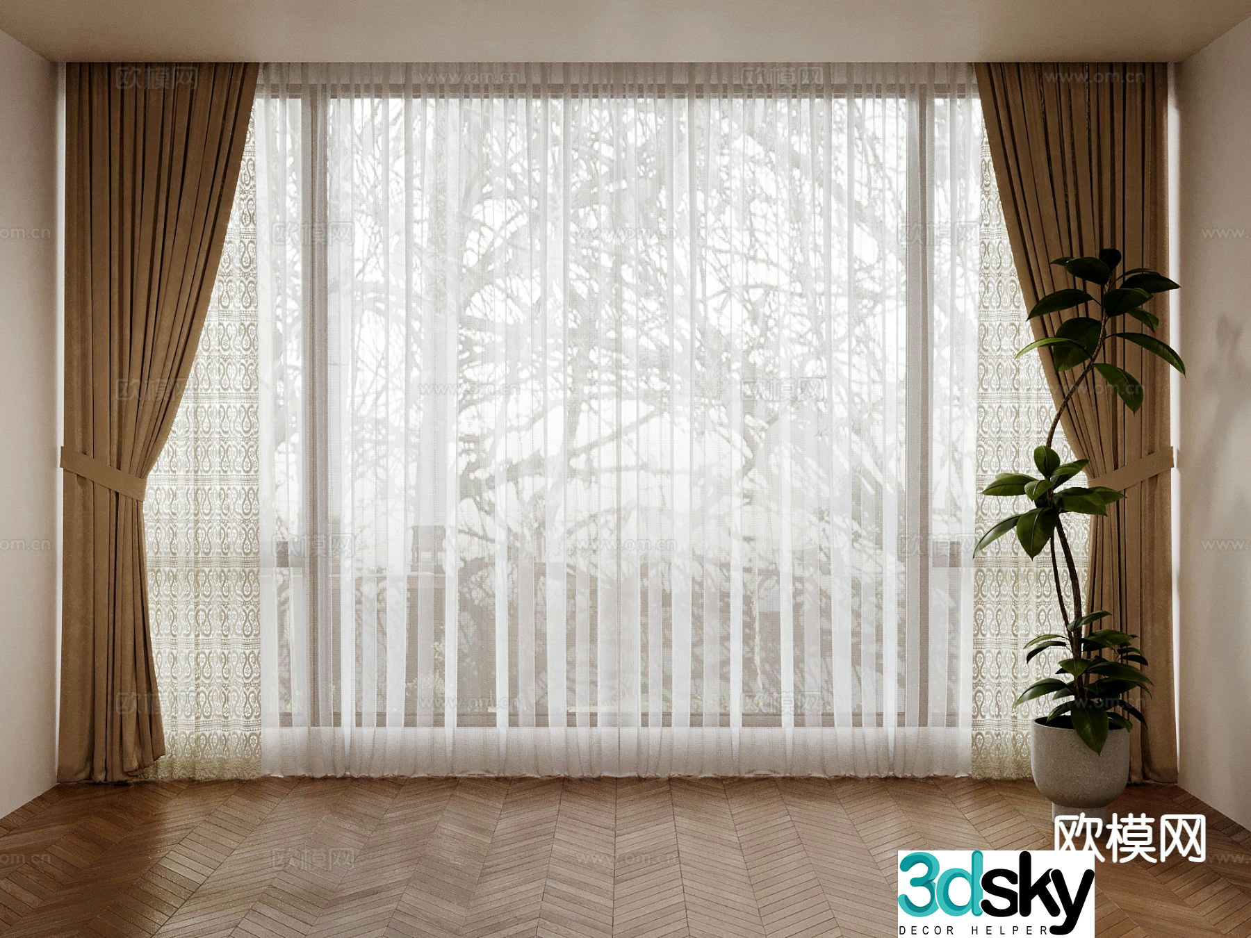 French curtains curtains gauze curtains 3d model
