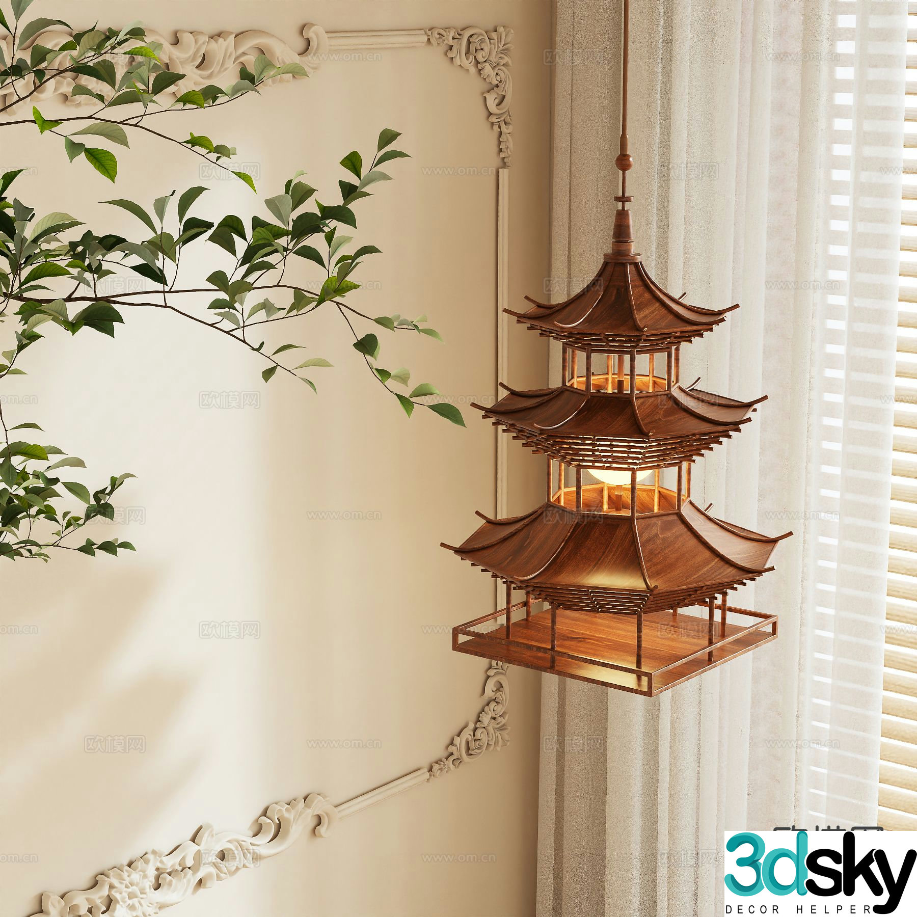 New Chinese style loft chandelier 3d model