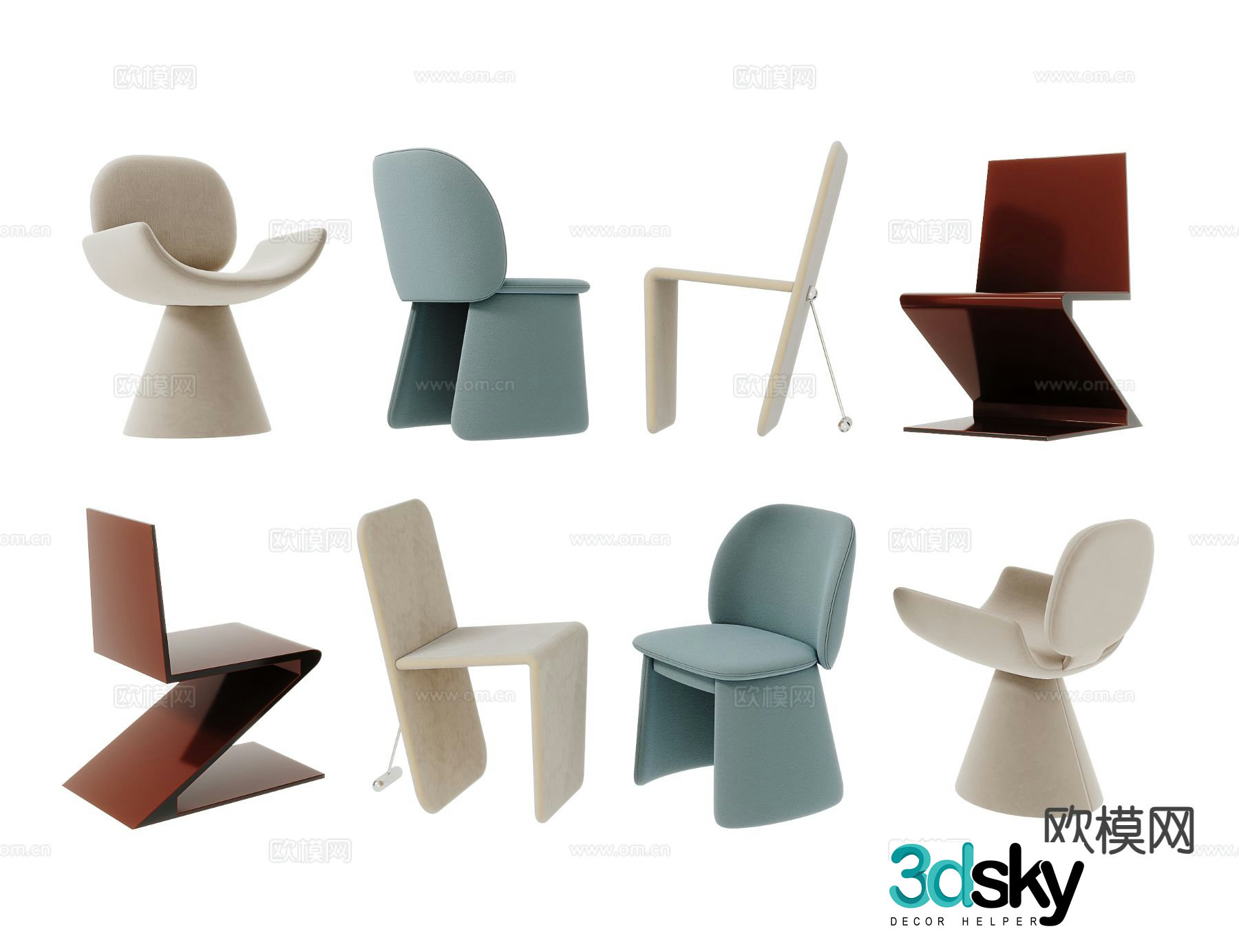 Modern single chair dining chair chair book chair 3d model