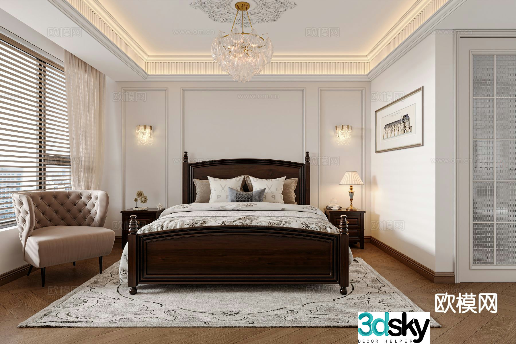 American style bedroom master bedroom 3d model