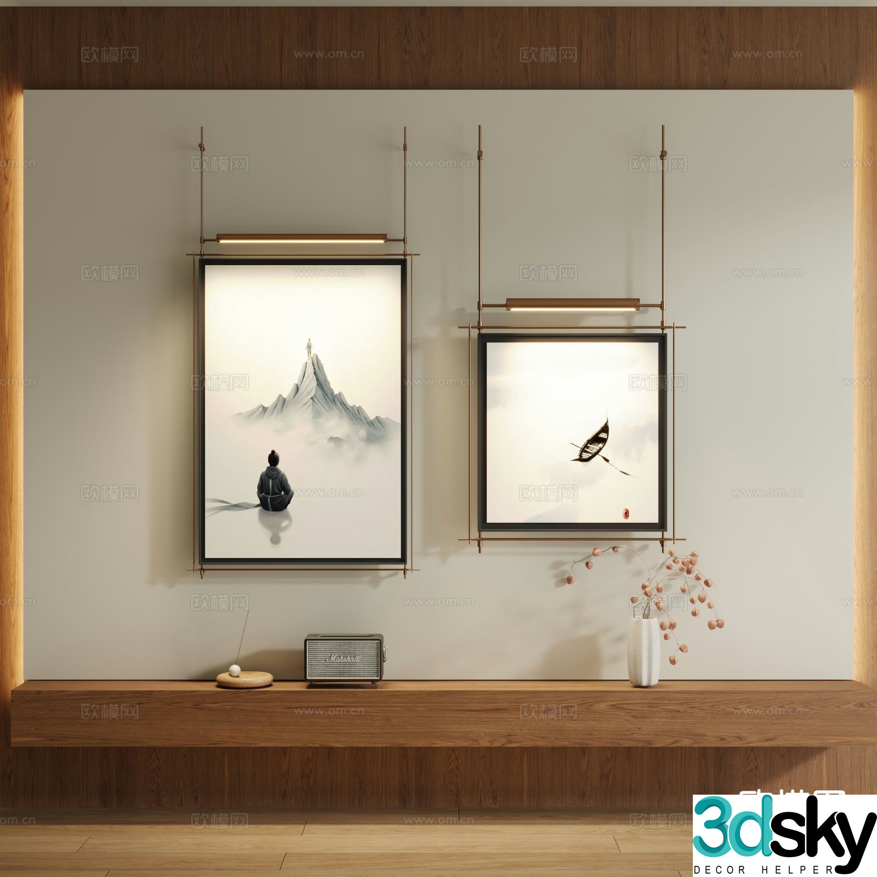 New Chinese style decorative painting landscape painting hanging painting 3D model