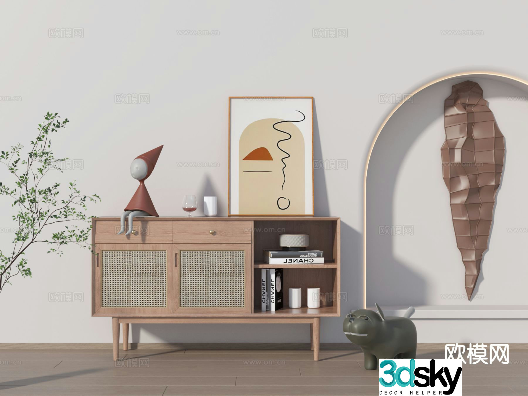 Medieval style entrance cabinet and side cabinet 3D model