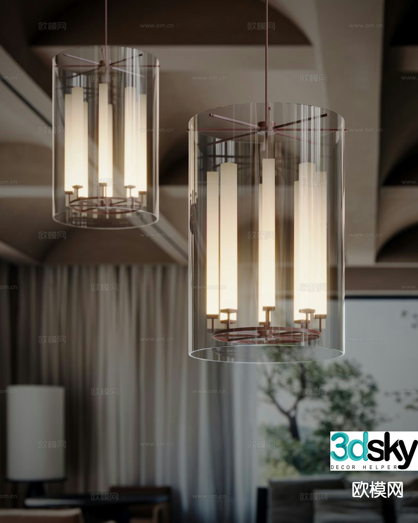 Industrial style chandelier glass chandelier 3d model