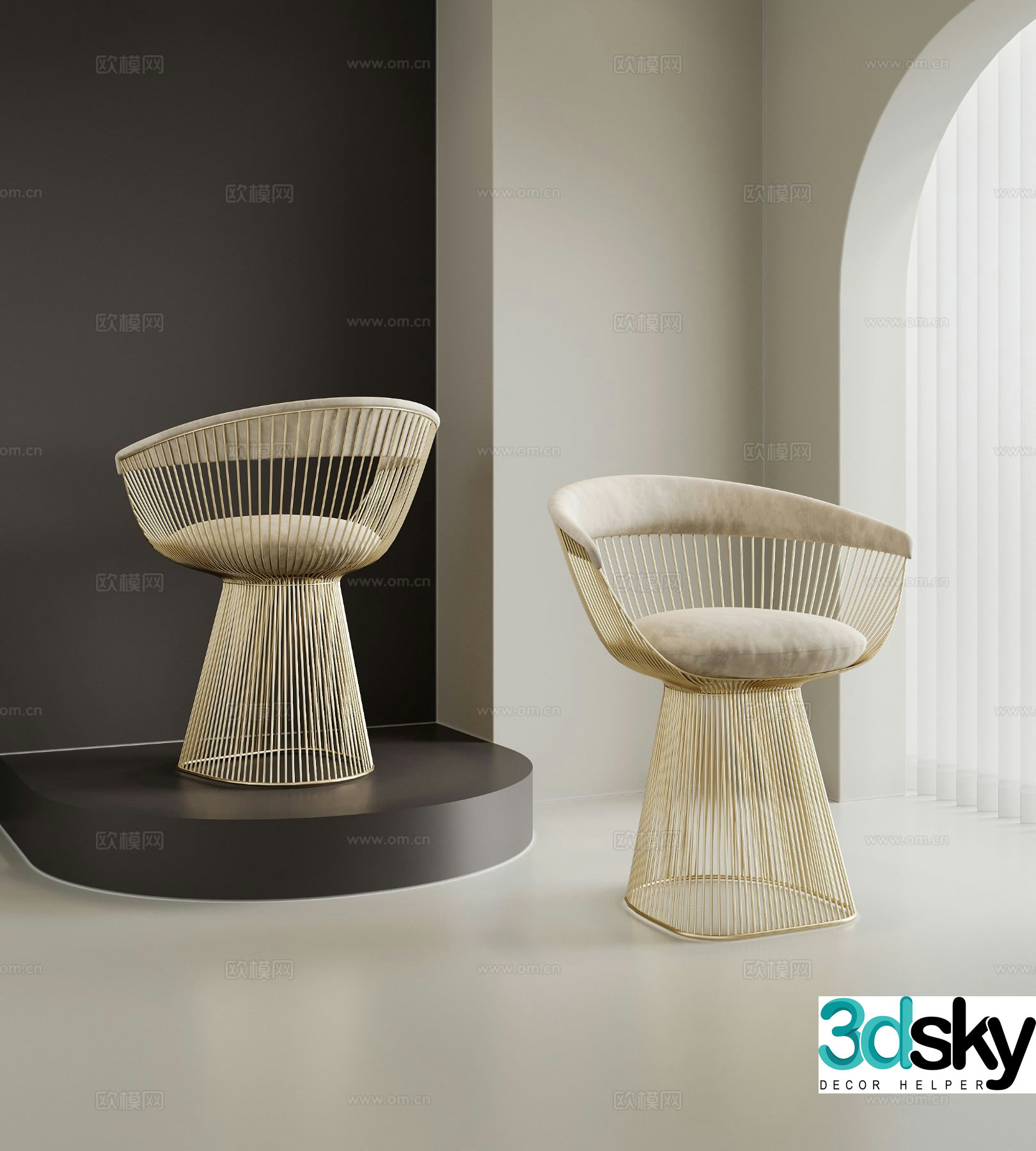 Modern rattan chair dining chair single chair 3d model