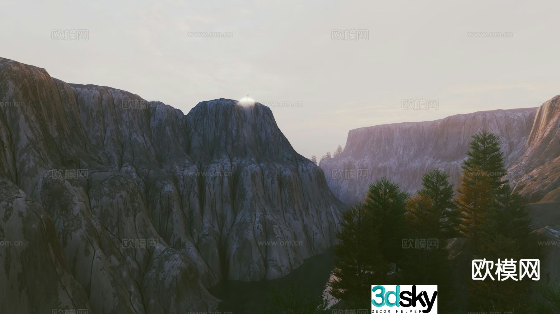 canyon dusk early morning landscape river 3d model