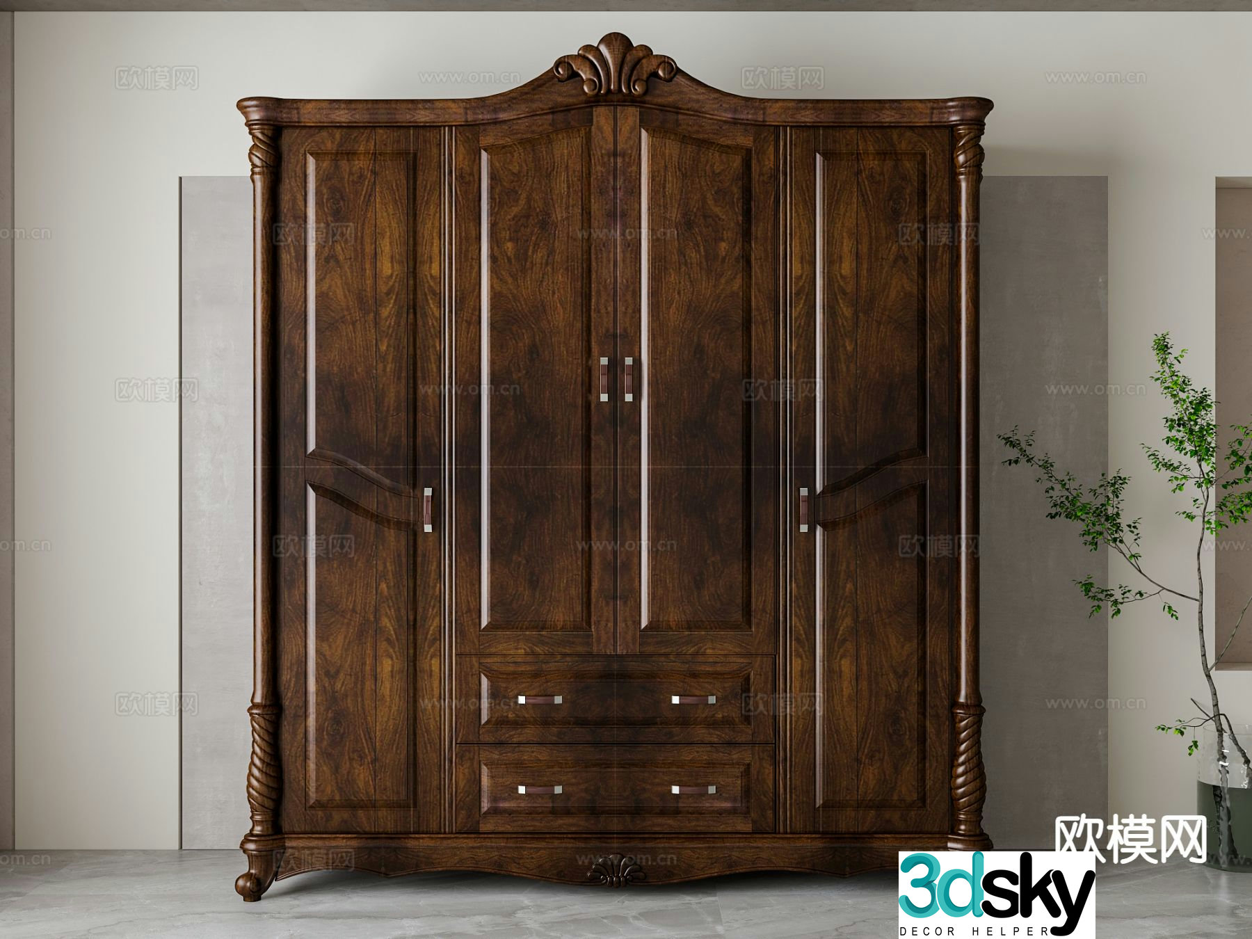 American wardrobe solid wood wardrobe 3d model