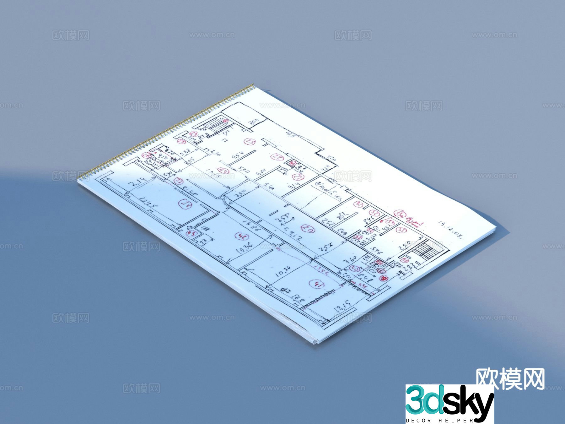 manuscript paper plan 3d model