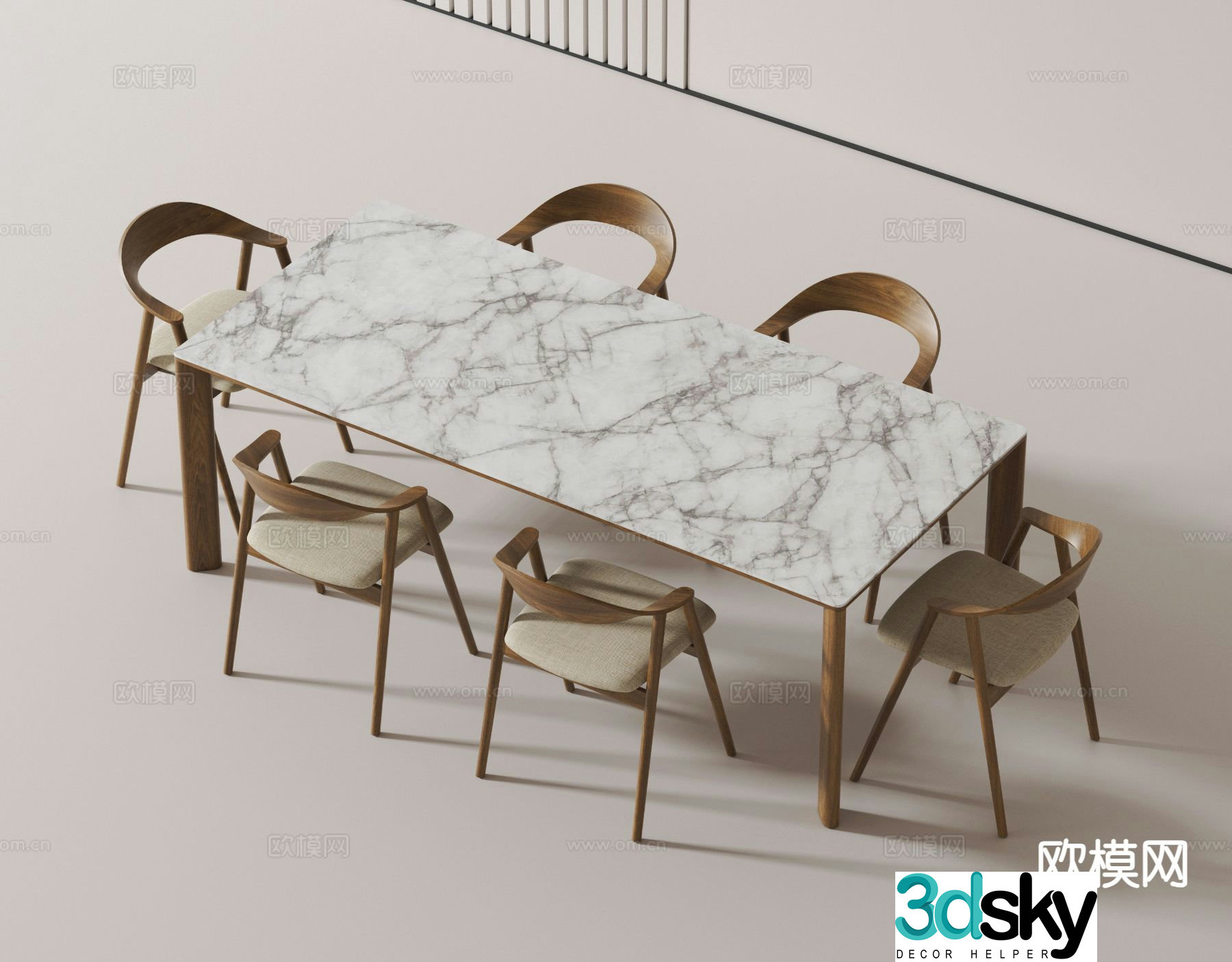 Modern dining table and chairs 3d model