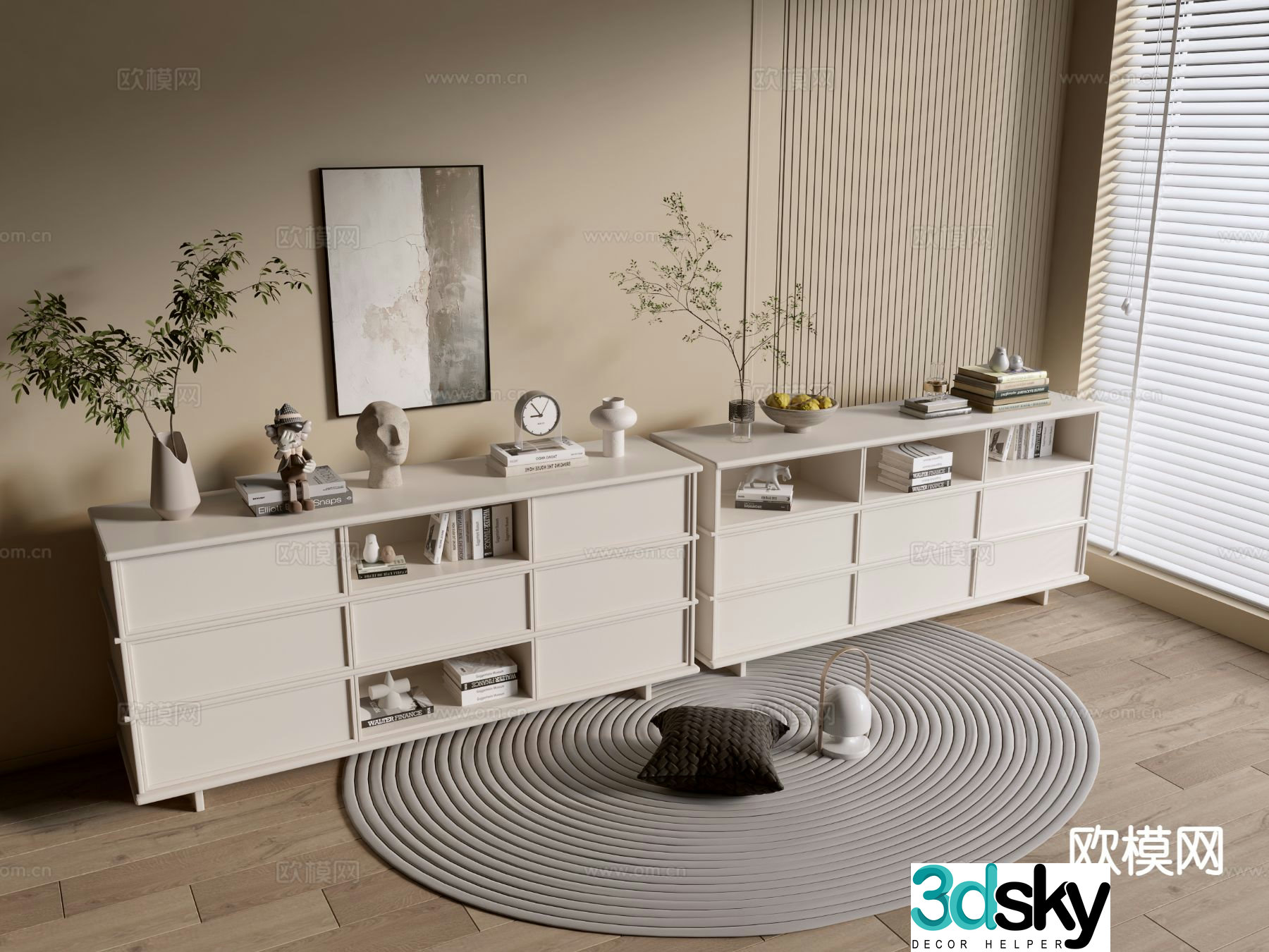 Cream style entrance cabinet side cabinet 3D model