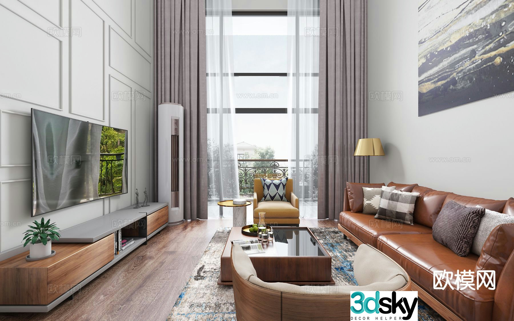 Modern villa living room 3d model