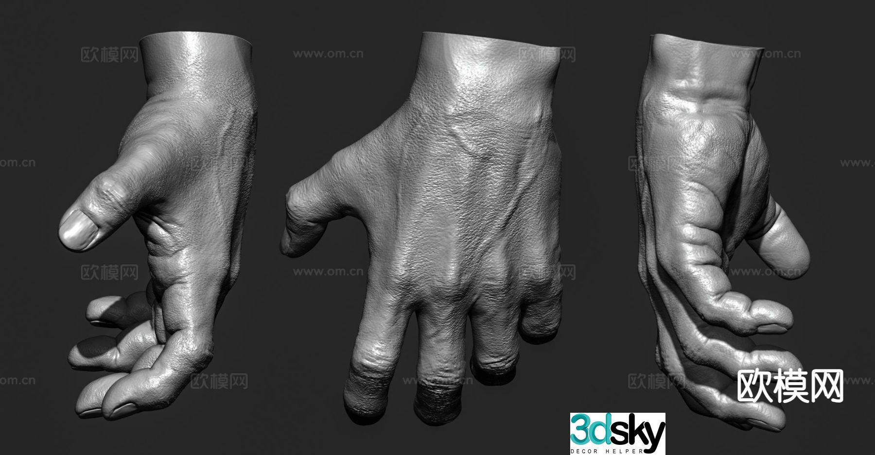 Human hand sculpture close-up palm fist 3d model