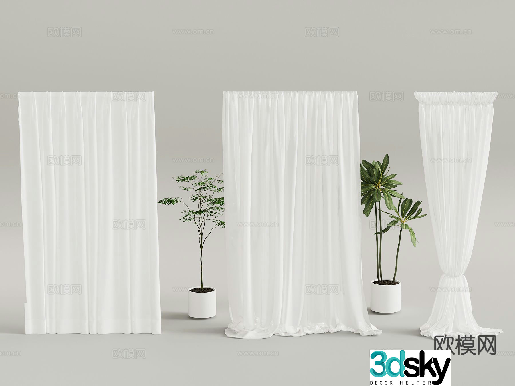 Modern curtains translucent gauze curtains window screens 3D model