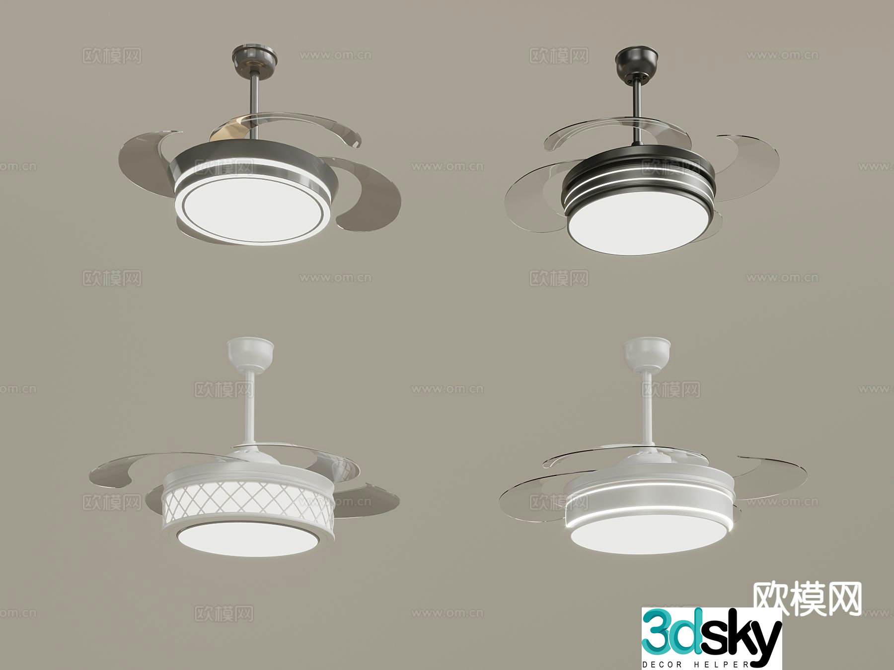 Invisible ceiling fan light fan chandelier 3d model
