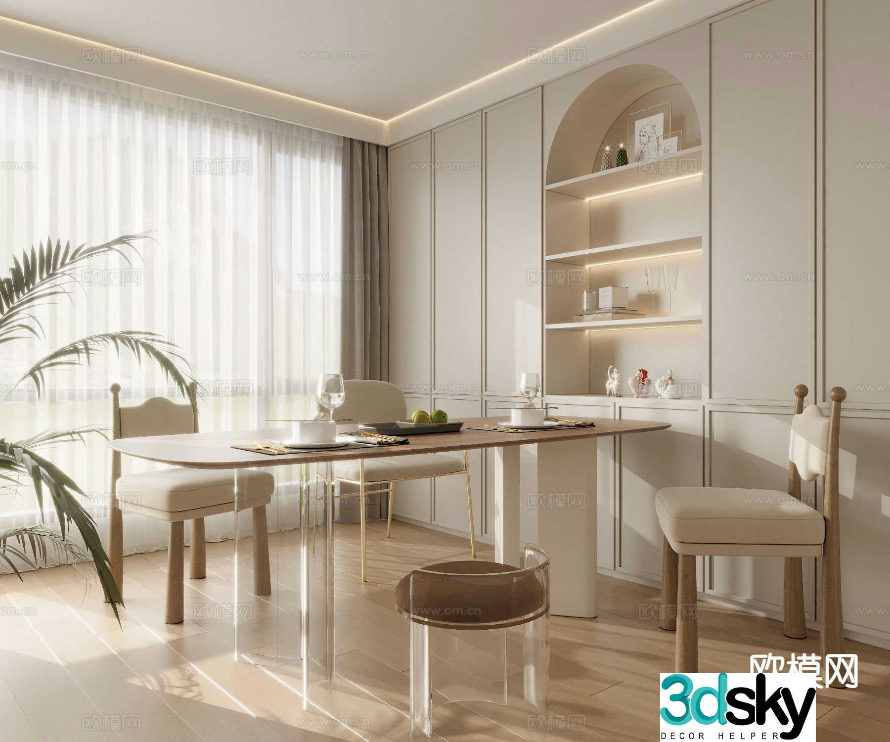 Cream style dining table and chairs 3d model