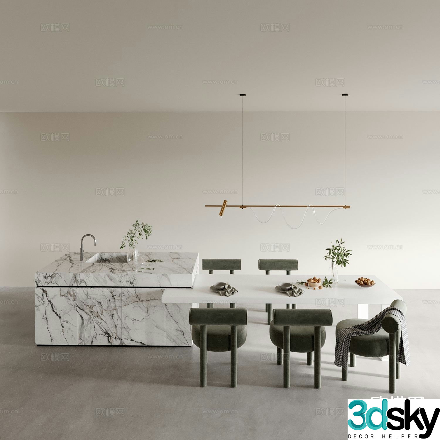 Island table island table dining table and chairs 3D model