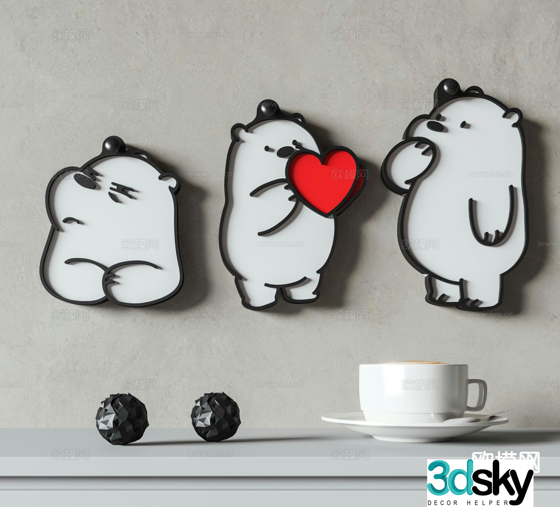 Cream style wall decoration wall decoration cartoon bear hanging decoration 3d model