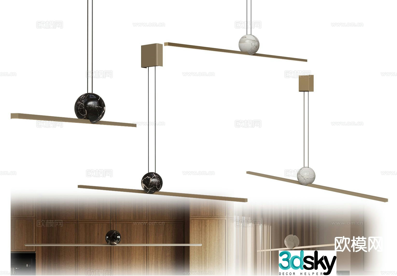 Modern minimalist chandelier long chandelier 3d model