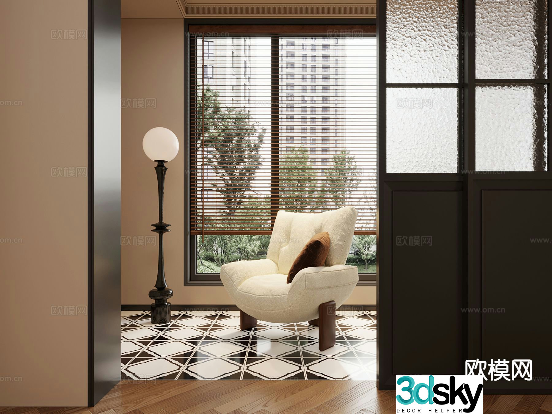 French retro style chair leisure chair 3d model