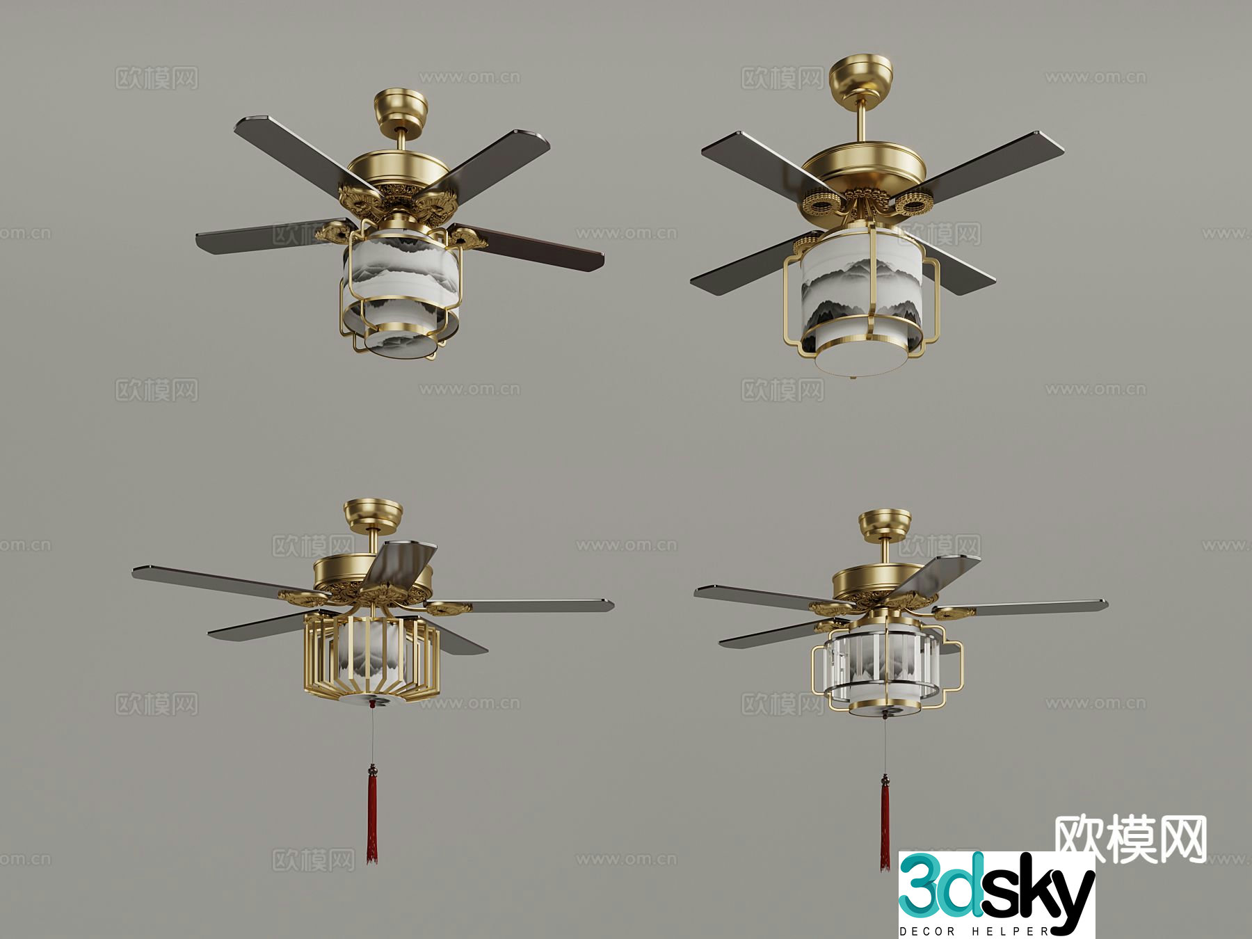 New Chinese style fan lamp ceiling fan lamp 3d model