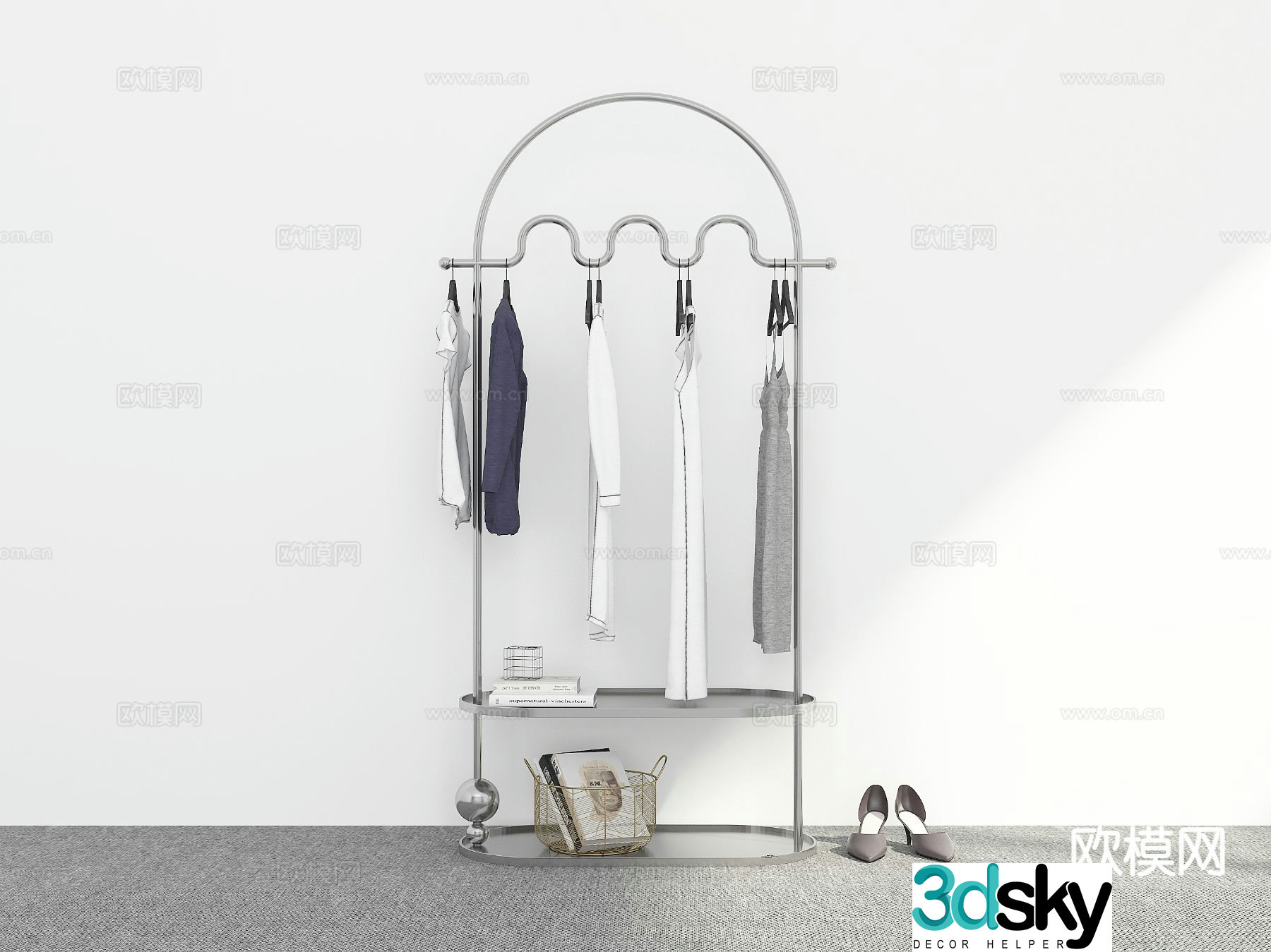 Modern clothes rack coat rack floor-standing clothes rack 3D model