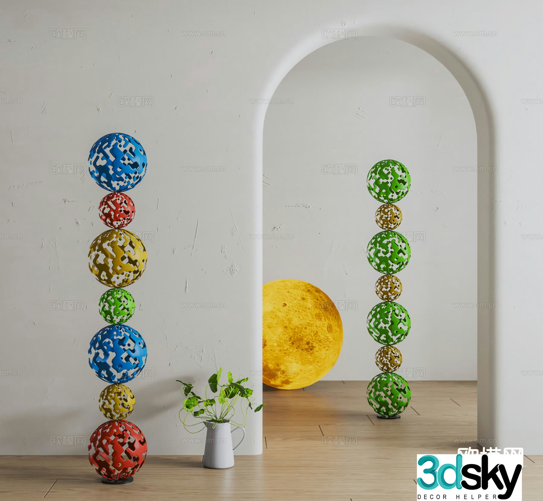 Modern hollow ball art installation 3D model