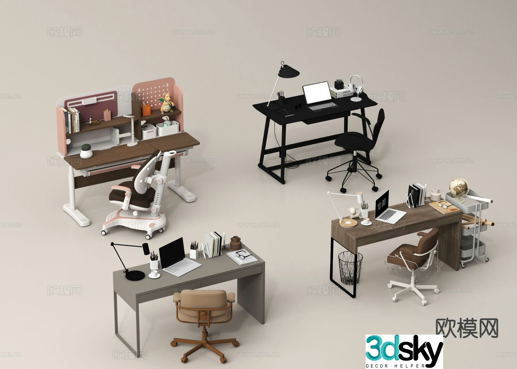 Children’s study table computer table writing table desk 3d model