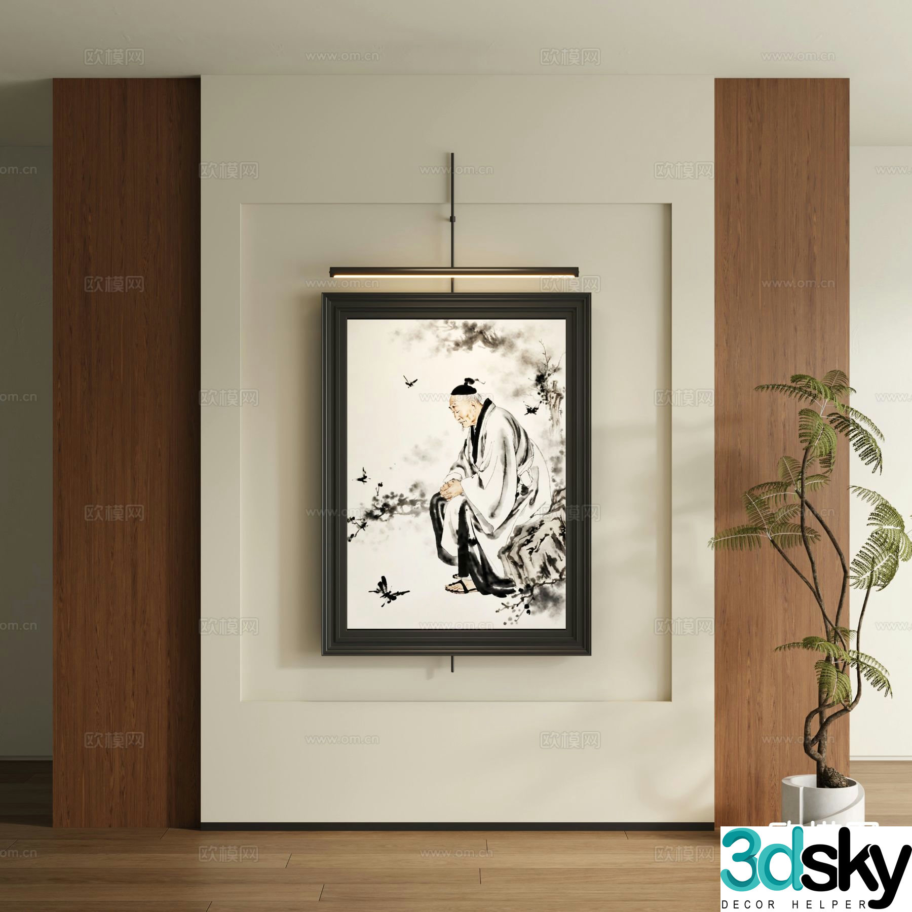 New Chinese style decorative painting figure painting hanging painting 3D model