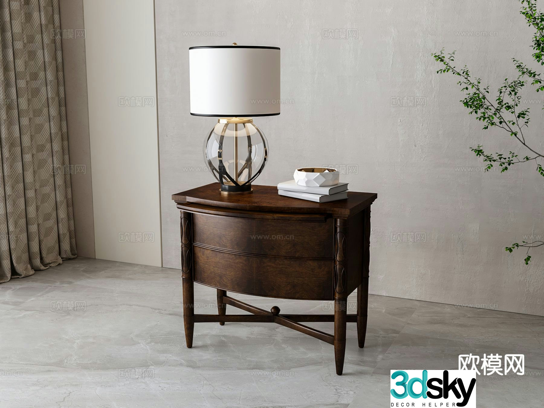 American bedside table 3d model