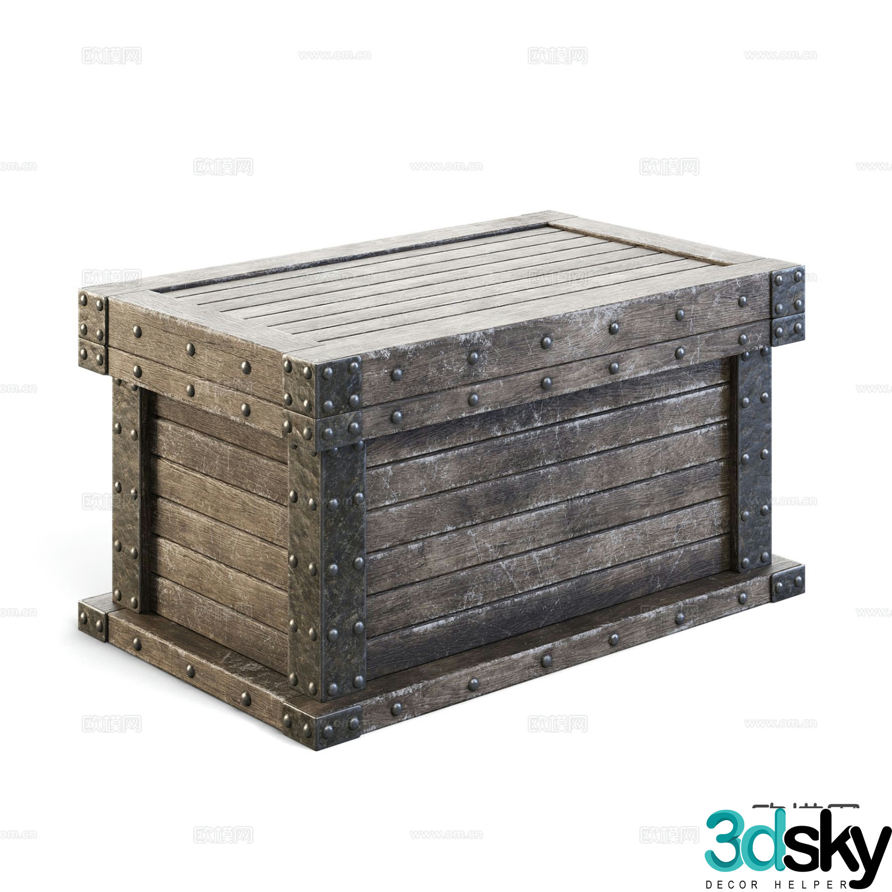wooden box chest treasure suitcase rivet box 3d model