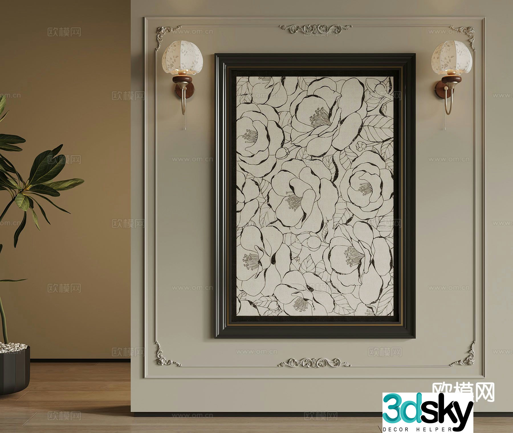French decorative painting art painting flower hanging painting 3D model