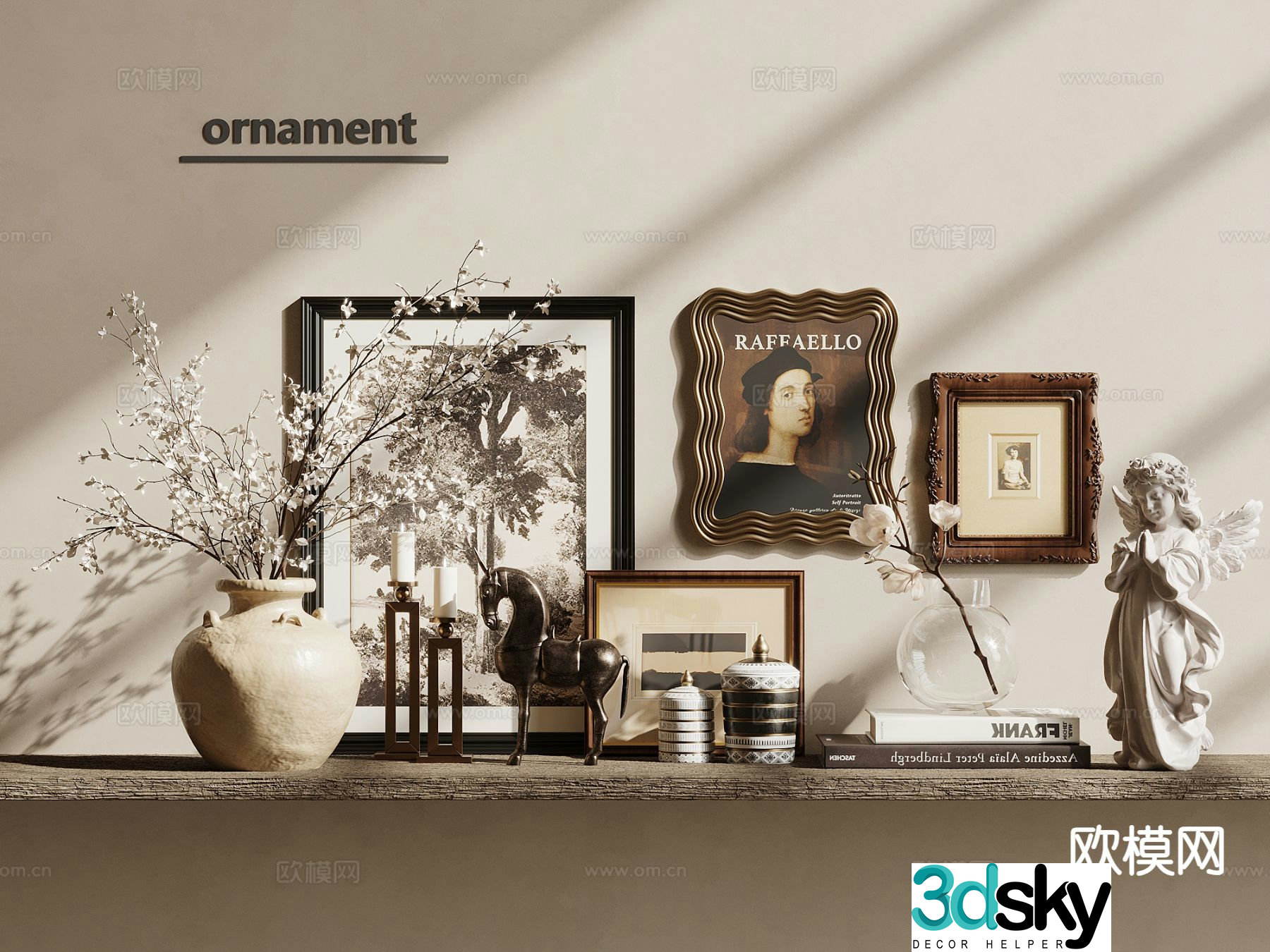 French retro style hanging paintings photo frames sculptures ornaments 3d model