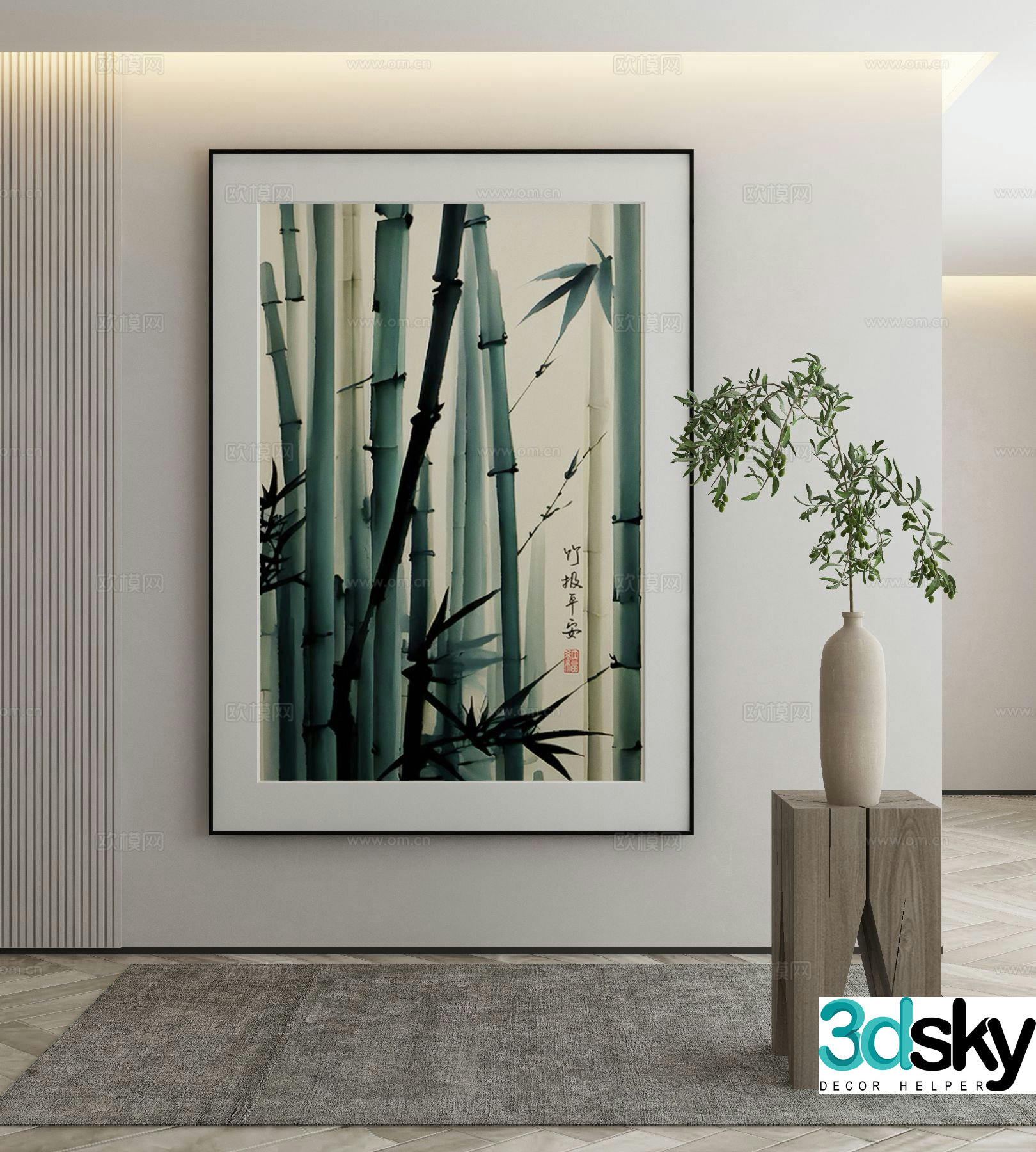 New Chinese style decorative painting bamboo hanging painting 3d model