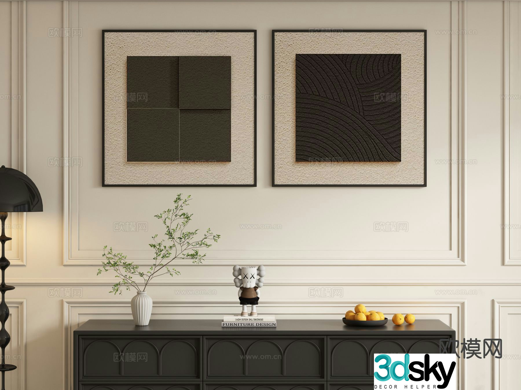 Modern minimalist decorative painting retro hanging painting 3D model