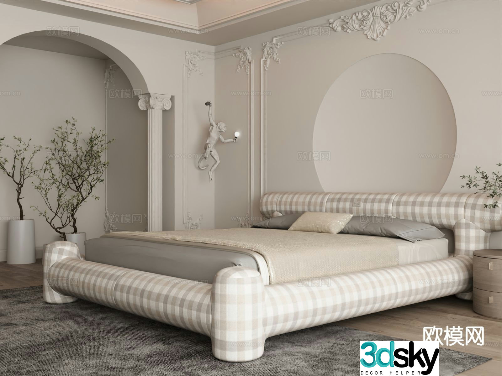 French double bed 3d model