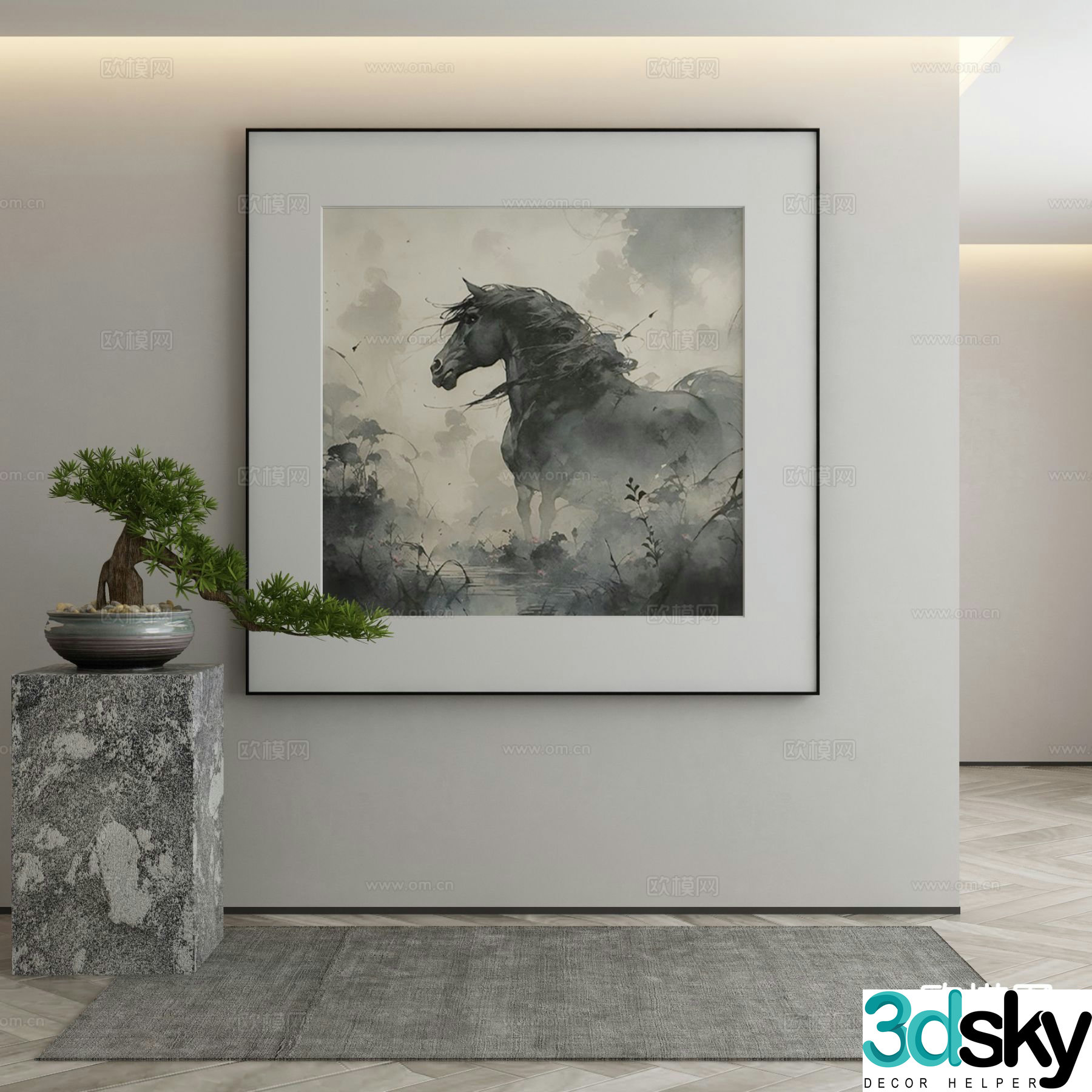 New Chinese style decorative painting horse painting realistic hanging painting 3D model
