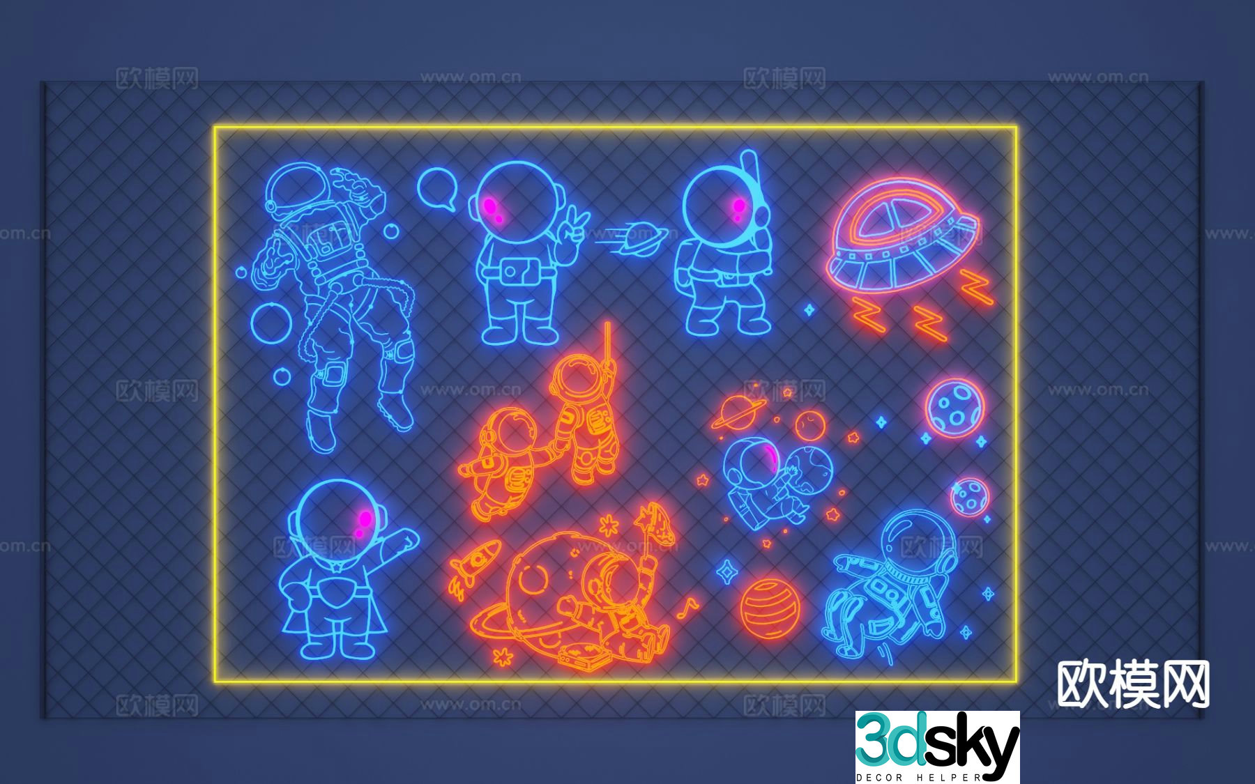 astronaut billboard sign logo trademark neon light 3d model