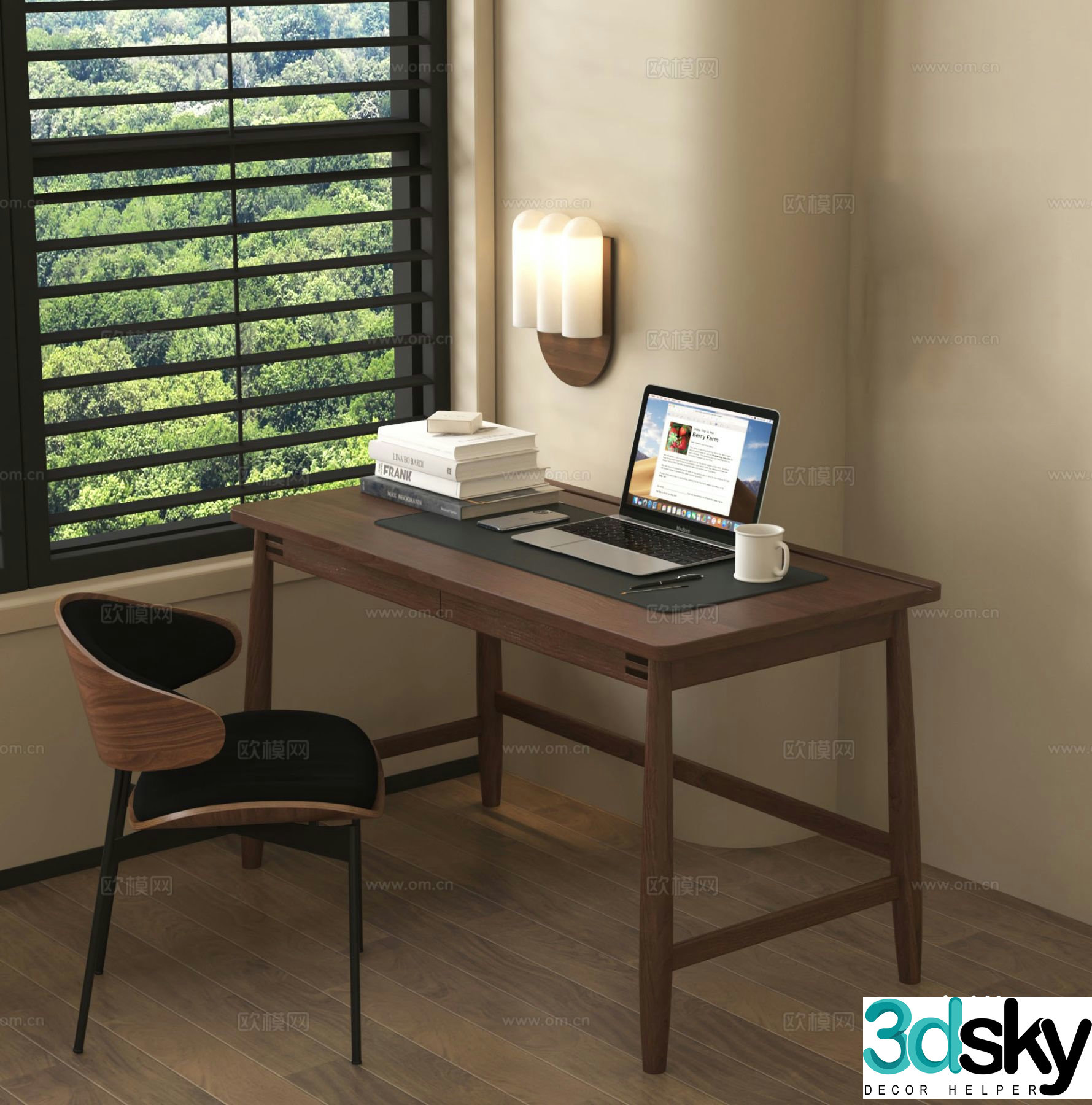 Nordic desk chair computer desk 3d model