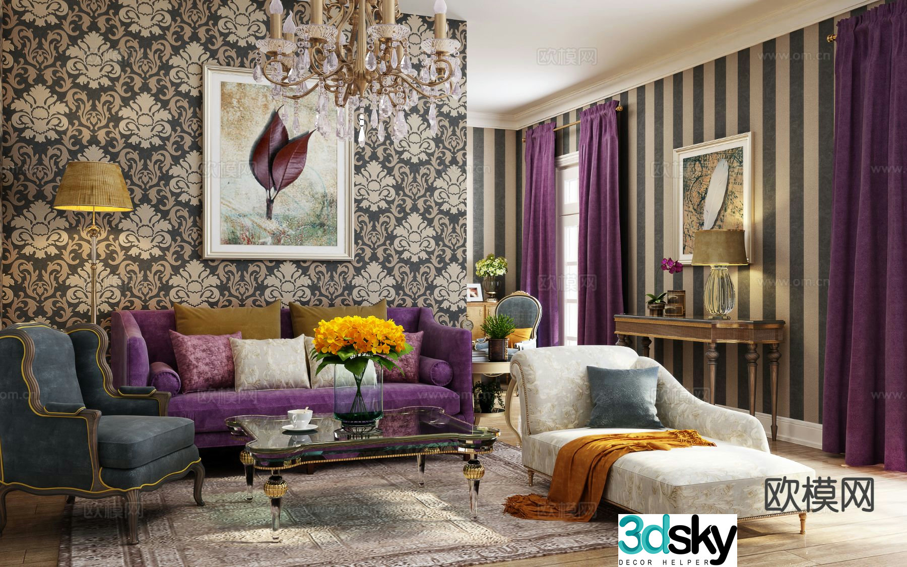 Neoclassical modular sofa Duanjing strip 3D model